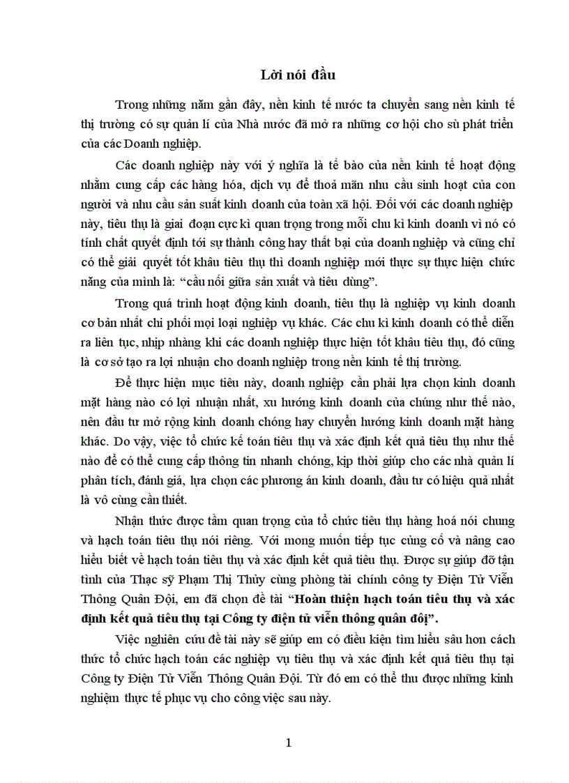 image for page Hoàn thiện hạch toán tiêu thụ và xác định kết quả tiêu thụ tại Công ty điện tử viễn thông quân đôị 1