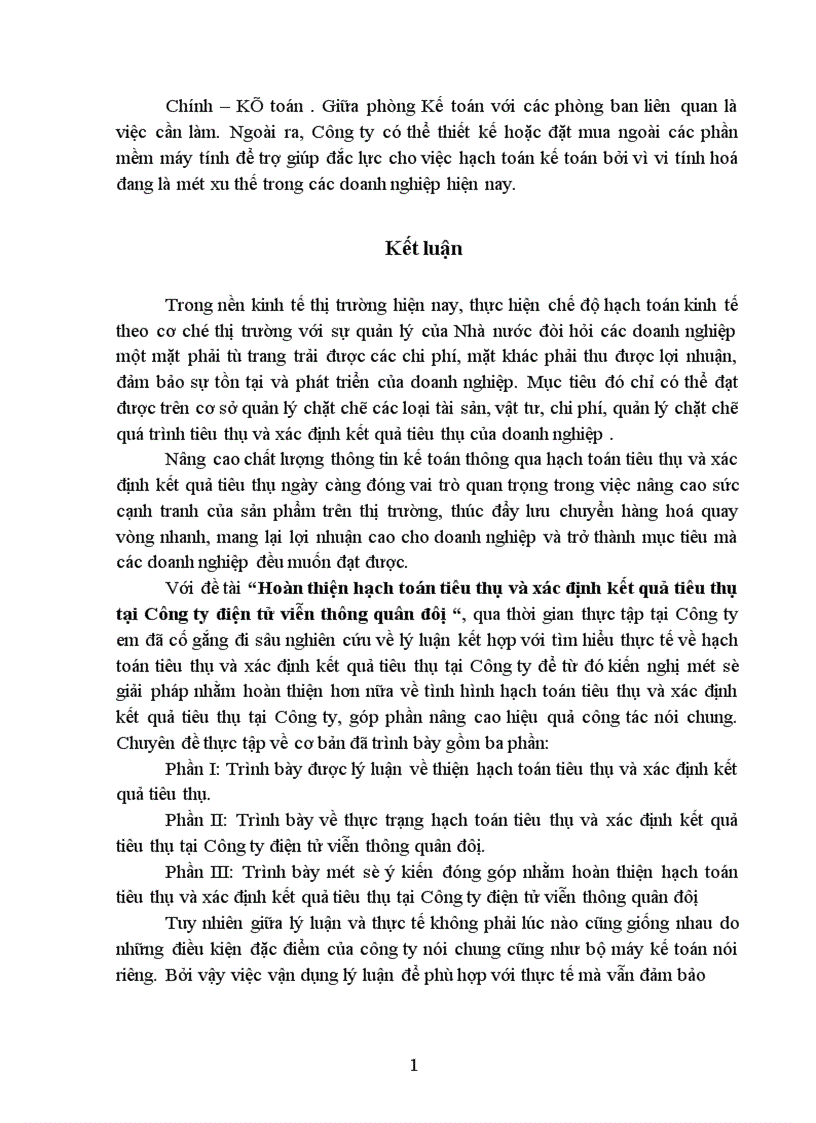 image for page Hoàn thiện hạch toán tiêu thụ và xác định kết quả tiêu thụ tại Công ty điện tử viễn thông quân đôị 1
