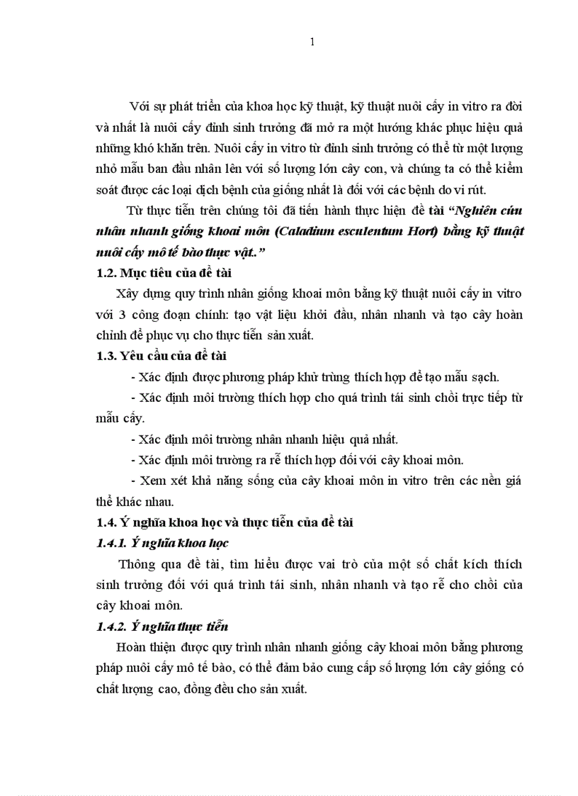 image for page Nghiên cứu nhân nhanh giống khoai môn Caladium esculentum Hort bằng kỹ thuật nuôi cấy mô tế bào thực vật