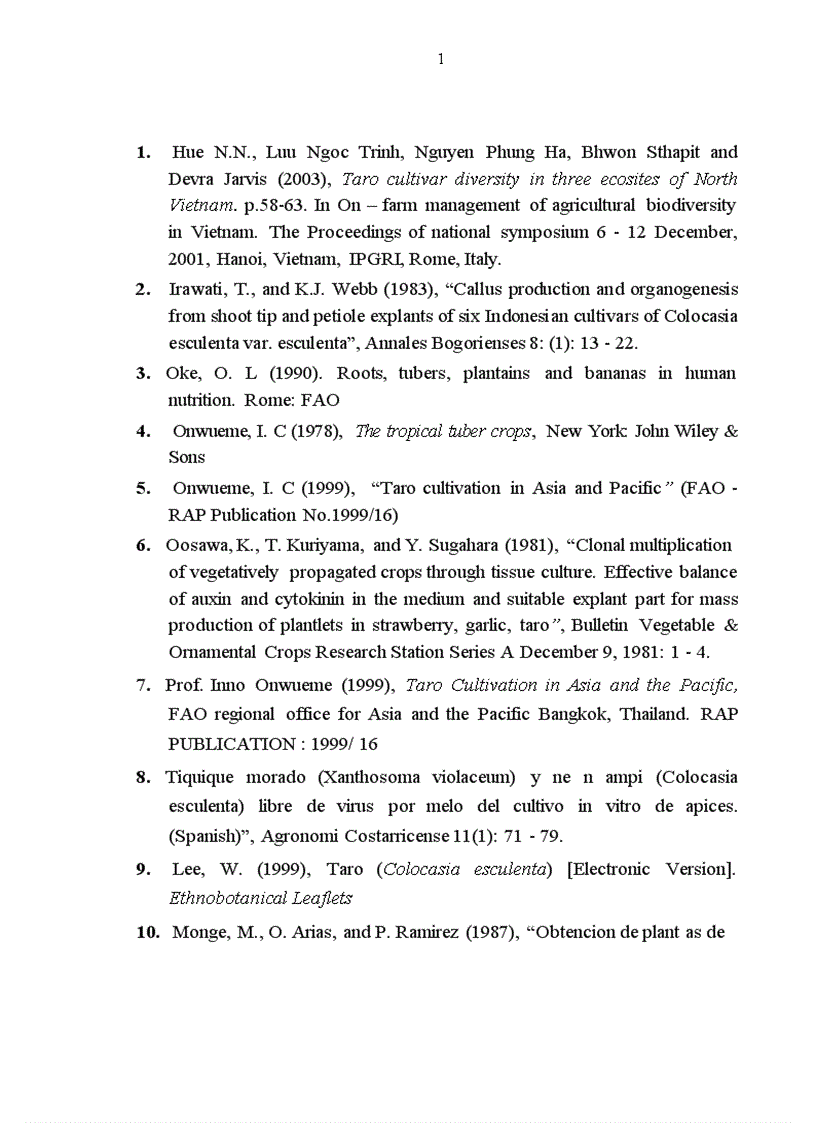 image for page Nghiên cứu nhân nhanh giống khoai môn Caladium esculentum Hort bằng kỹ thuật nuôi cấy mô tế bào thực vật