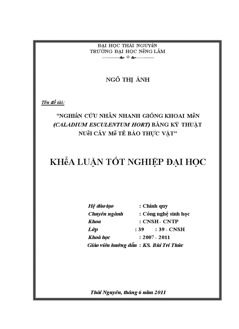 image for page Nghiên cứu nhân nhanh giống khoai môn Caladium esculentum Hort bằng kỹ thuật nuôi cấy mô tế bào thực vật