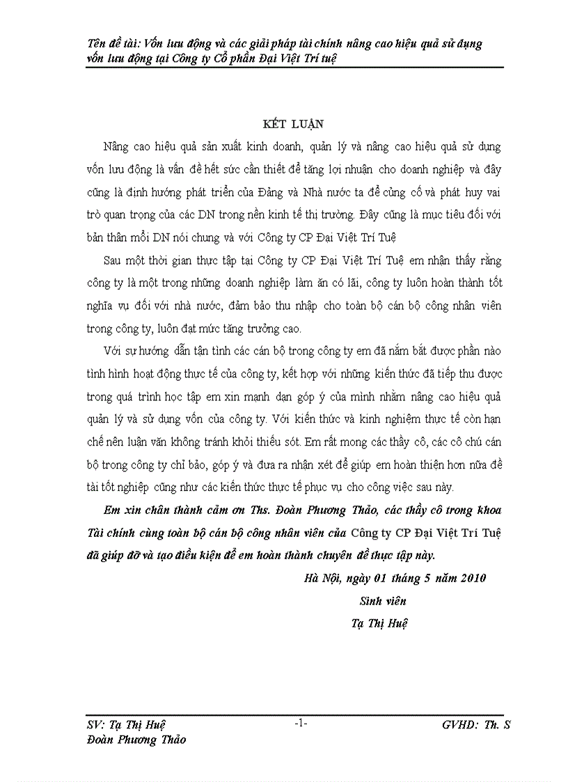 image for page Vốn lưu động và các giải pháp Tài chính nâng cao hiệu quả sử dụng vốn lưu động tại Công ty Cố phần Đại Việt Trí Tuệ 1