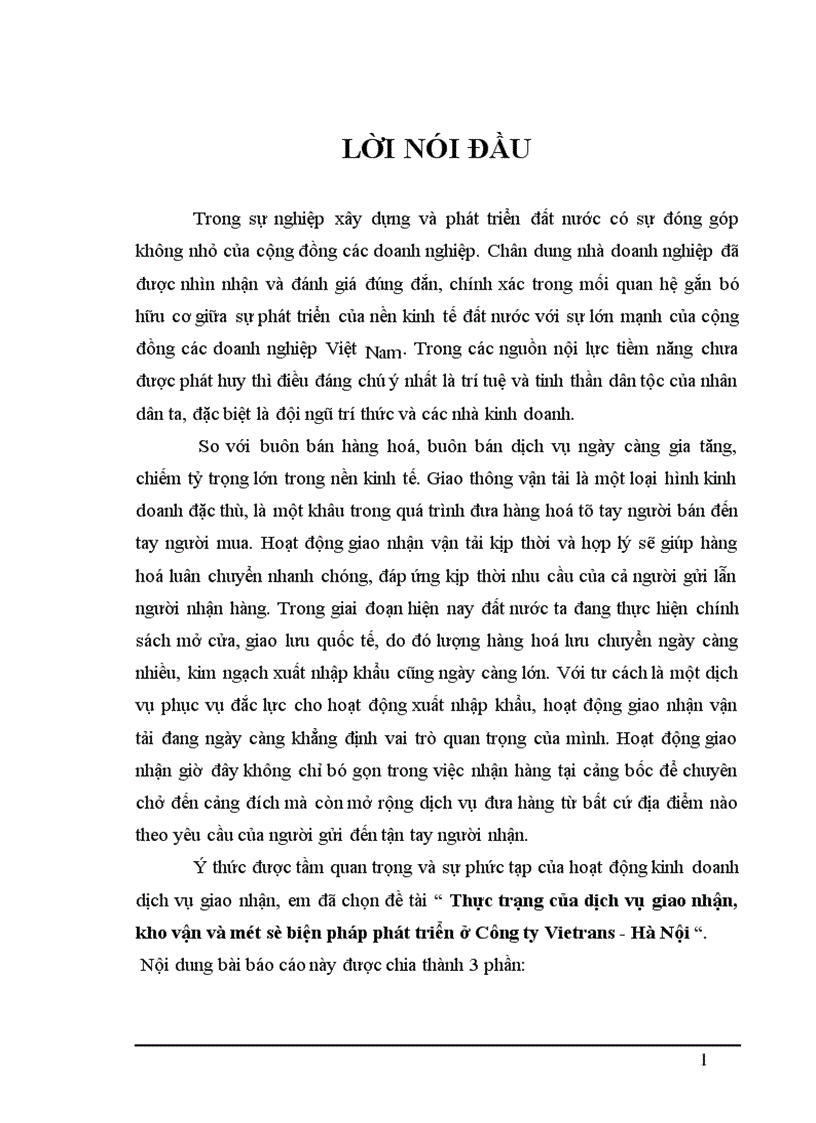 image for page Thực trạng của dịch vụ giao nhận kho vận và một số biện pháp phát triển ở Công ty Vietrans Hà Nội