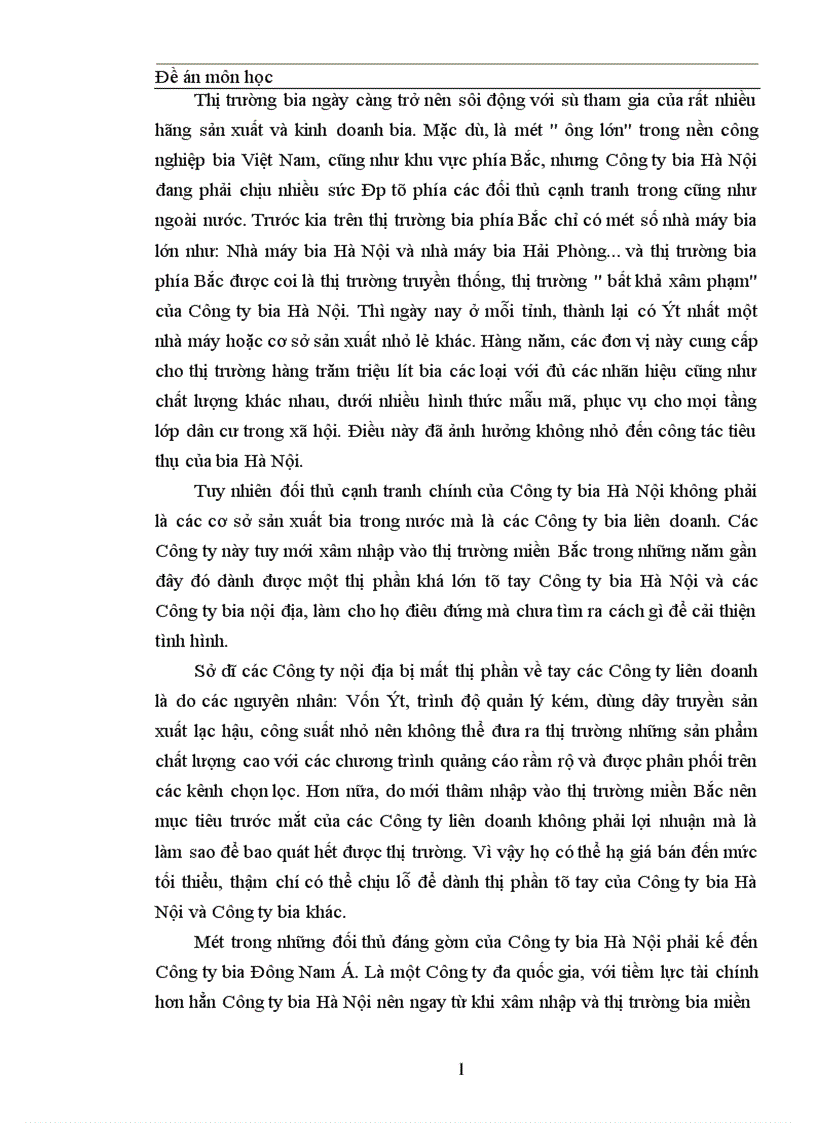 image for page Thực trạng về cạnh tranh trên thị trường BIA tại Miền Bắc và một số giải pháp trong cạnh tranh của công ty Bia Hà Nội 1