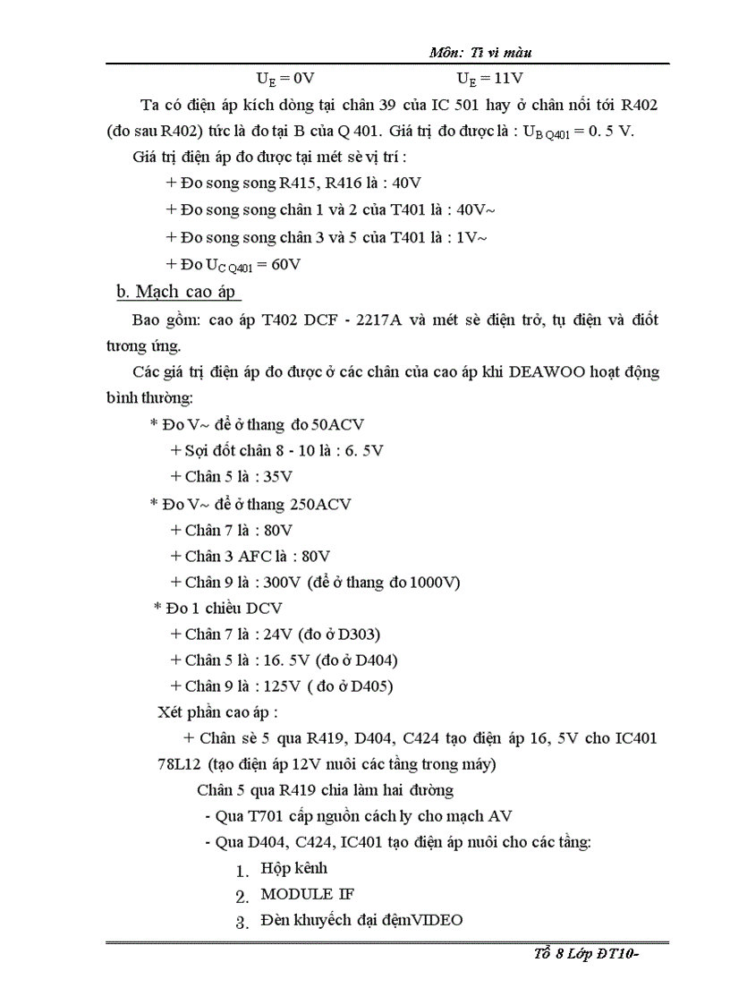 image for page Chức năng và số liệu đo được tại các vị trí trong các khối của sơ đồ máy DAEWOO CHASSISC