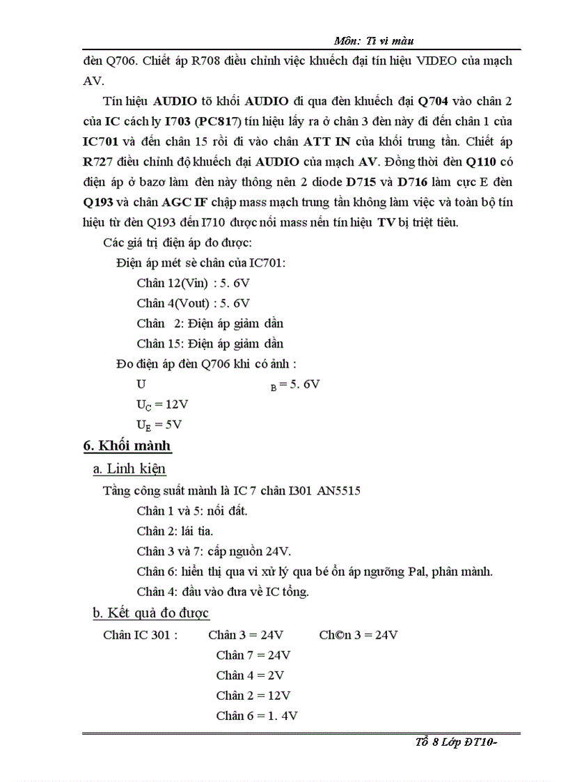 image for page Chức năng và số liệu đo được tại các vị trí trong các khối của sơ đồ máy DAEWOO CHASSISC