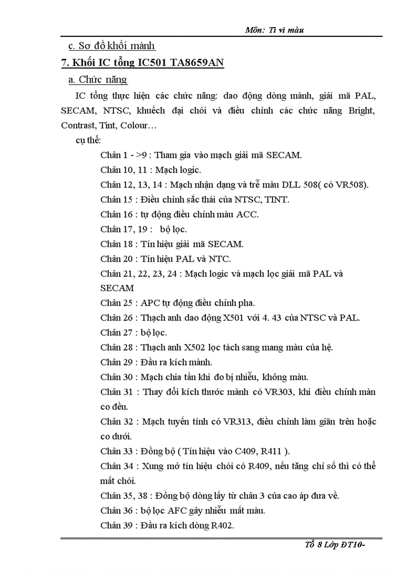 image for page Chức năng và số liệu đo được tại các vị trí trong các khối của sơ đồ máy DAEWOO CHASSISC