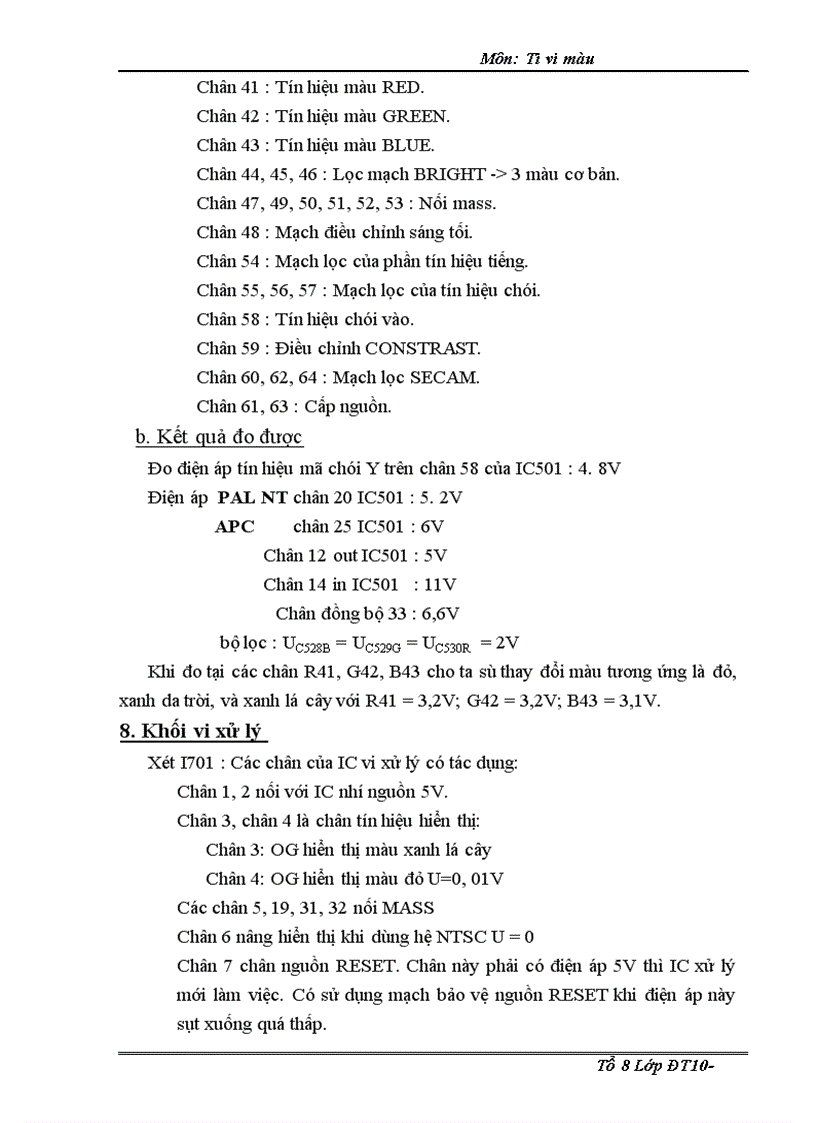 image for page Chức năng và số liệu đo được tại các vị trí trong các khối của sơ đồ máy DAEWOO CHASSISC