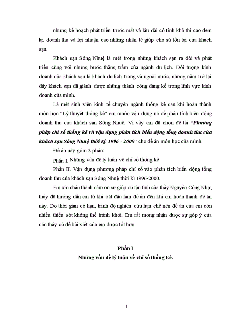 image for page Phương pháp chỉ số thống kê và vận dụng phân tích biến động tổng doanh thu của khách sạn Sông Nhuệ thời kỳ 1996 2000 1