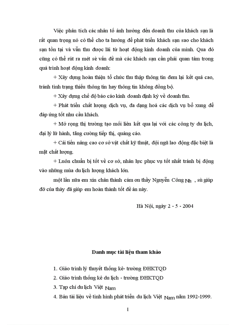 image for page Phương pháp chỉ số thống kê và vận dụng phân tích biến động tổng doanh thu của khách sạn Sông Nhuệ thời kỳ 1996 2000 1