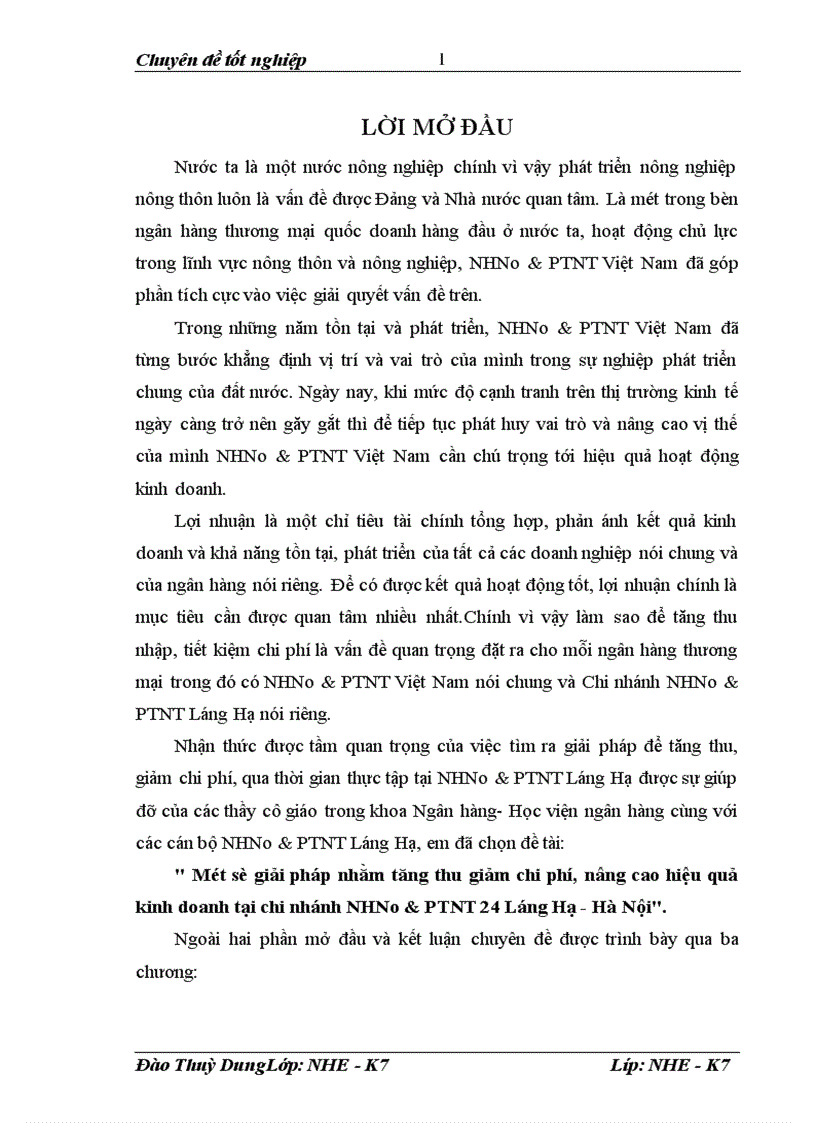 image for page Một số giải pháp nhằm tăng thu giảm chi phí nâng cao hiệu quả kinh doanh tại chi nhánh NHNo PTNT 24 Láng Hạ Hà Nội 1