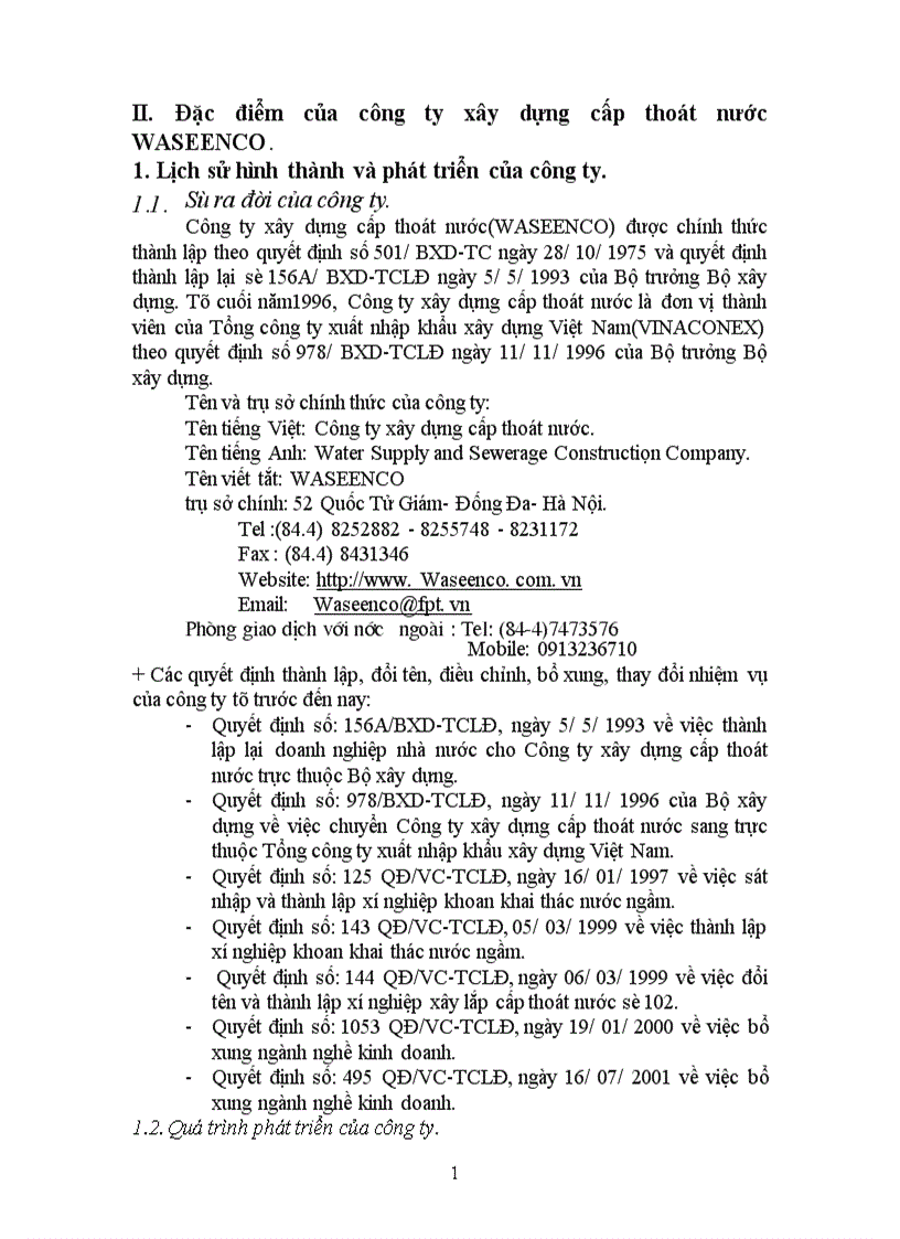Phân tích hiệu quả kinh doanh nhập khẩu vật tư thiết bị cấp thoát nước của công ty xây dựng cấp thoát nước WASEENCO