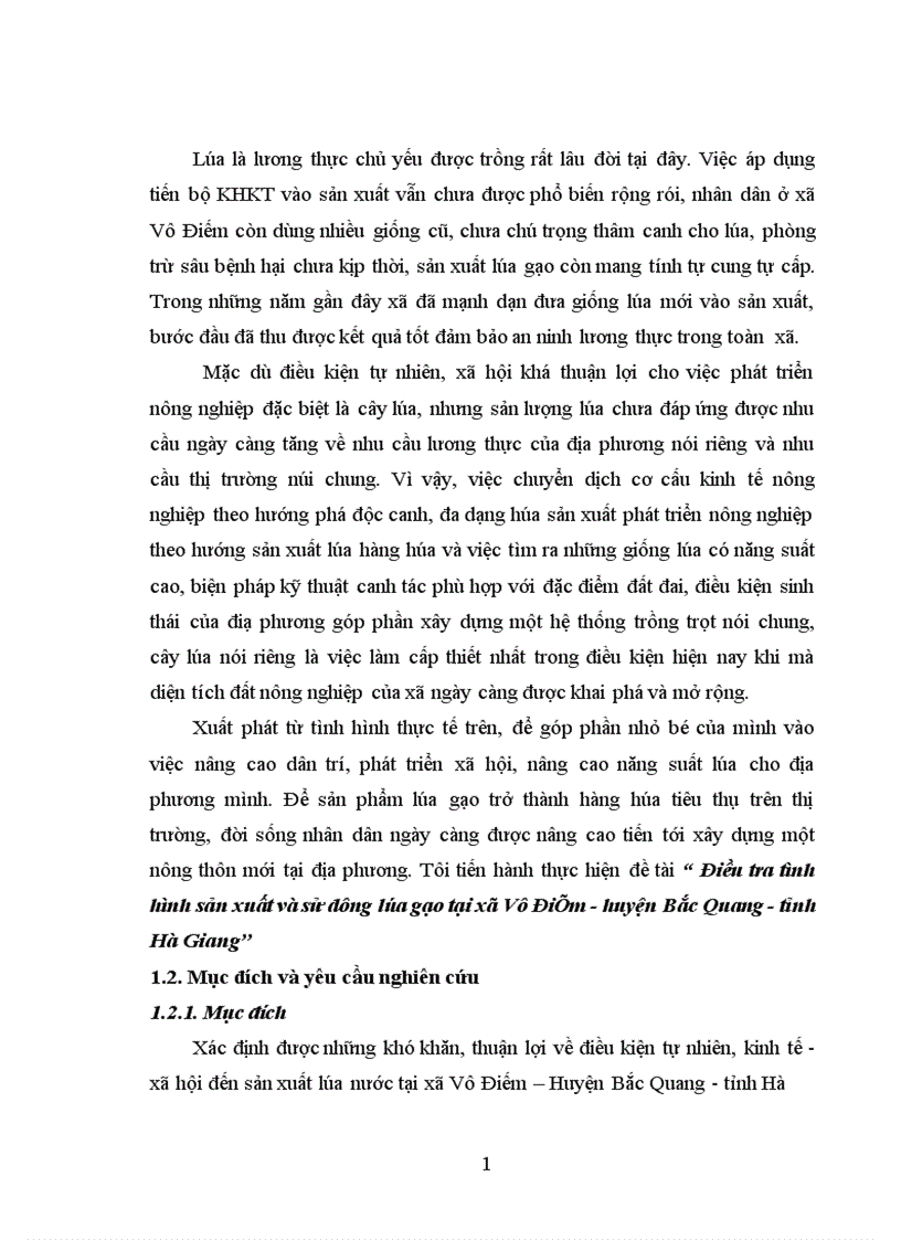 Điều tra tình hình sản xuất và sử dụng lúa gạo tại xã Vô Điếm huyện Bắc Quang tỉnh hà giang khoá luận tốt nghiệp đại học Hệ đào tạo