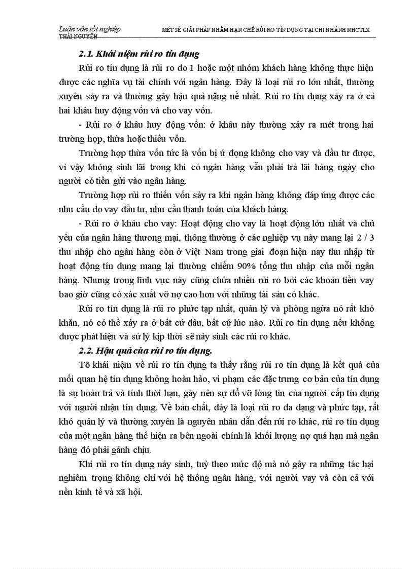 image for page Một số biện pháp nhằm hạn chế rủi ro tín dụng tại chi nhánh Ngân hàng Công thương Lưu Xá Thái Nguyên 1