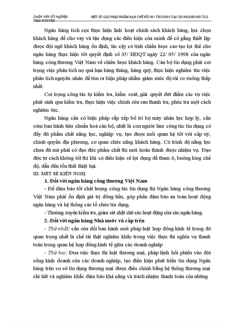 image for page Một số biện pháp nhằm hạn chế rủi ro tín dụng tại chi nhánh Ngân hàng Công thương Lưu Xá Thái Nguyên 1