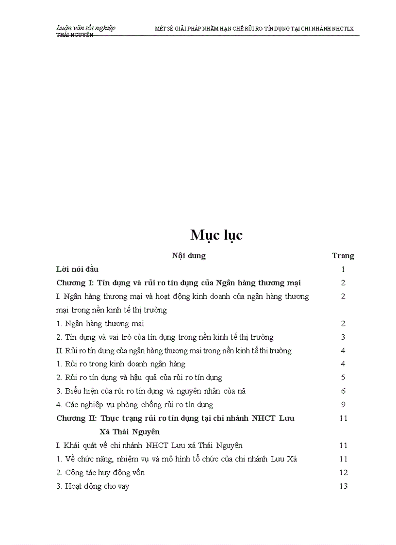 image for page Một số biện pháp nhằm hạn chế rủi ro tín dụng tại chi nhánh Ngân hàng Công thương Lưu Xá Thái Nguyên 1