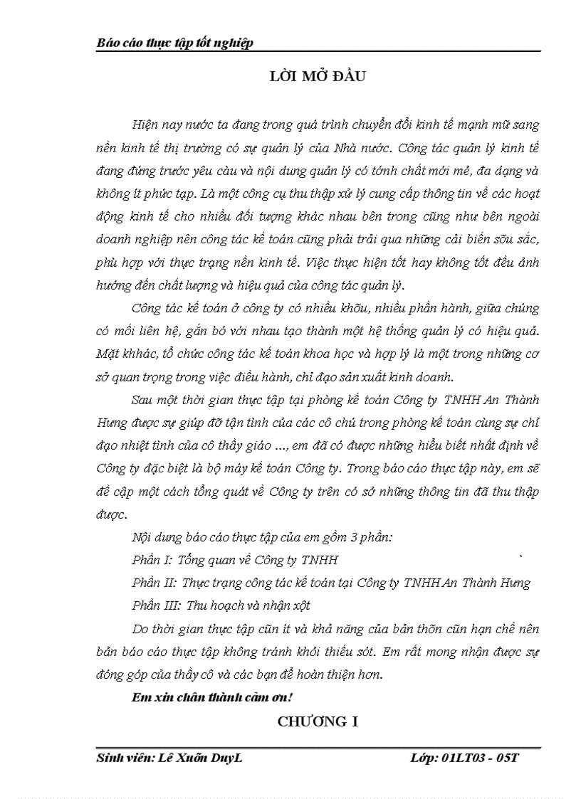 Thực trạng công tác kế toán tại Công ty TNHH An Thành Hưng 1