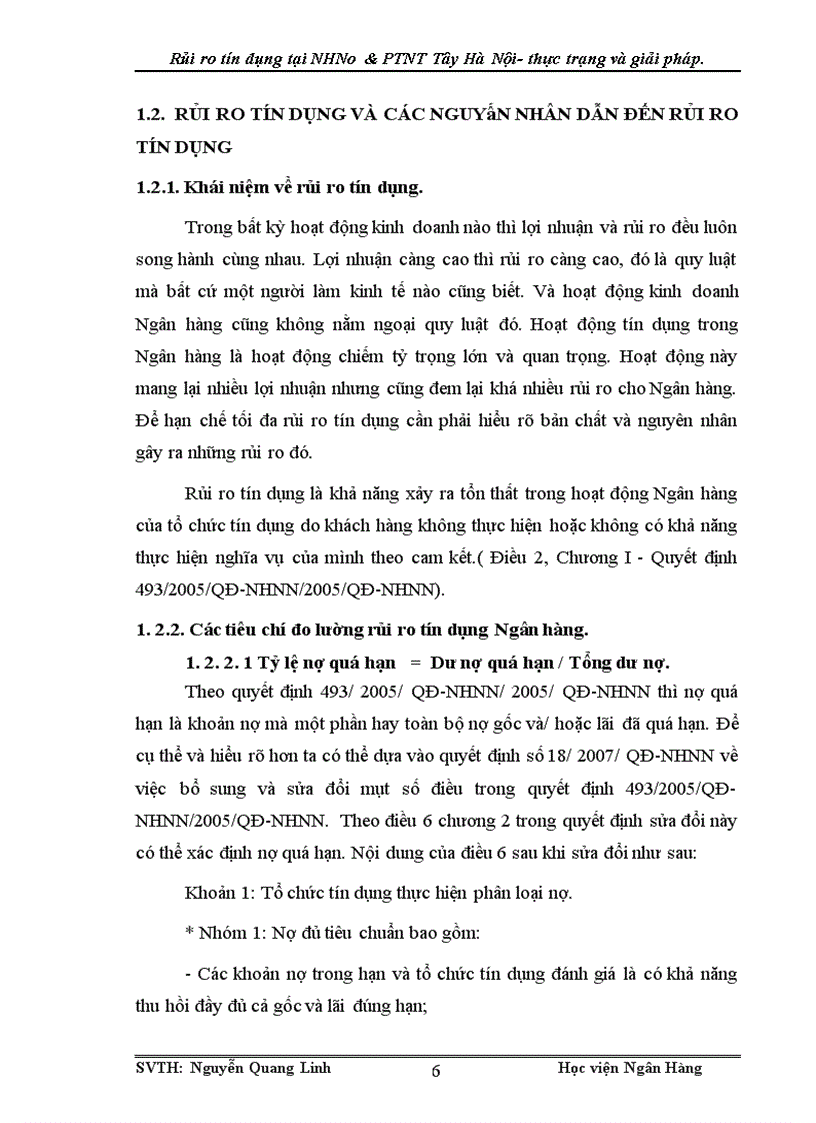 image for page Rủi ro tín dụng tại ngân hàng nông nghiệp và phát triển nông thôn Tây Hà Nội thực trạng và giải pháp 1