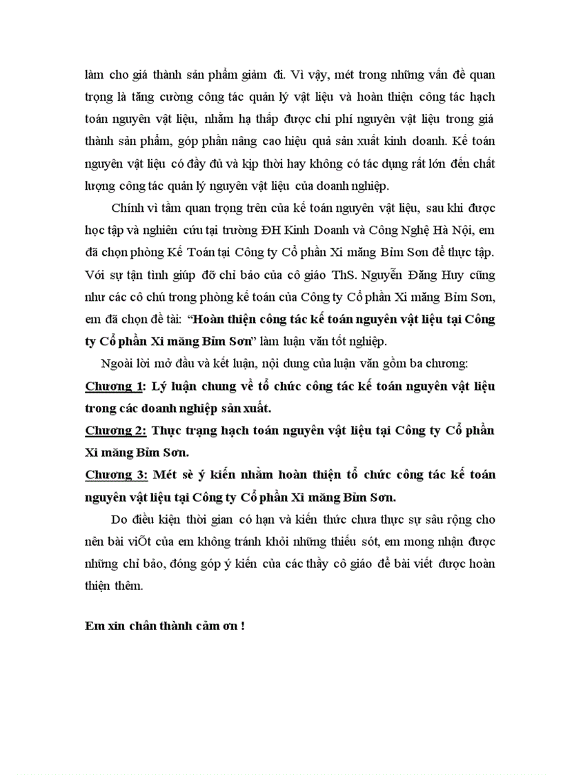 image for page Hoàn thiện công tác kế toán nguyên vật liệu tại Công ty Cổ phần Xi măng Bỉm Sơn