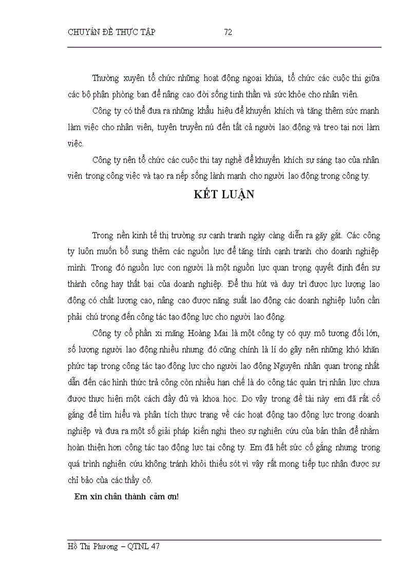 image for page Hoàn thiện công tác tạo động lực cho người lao động tại Công ty cổ phần xi măng Hoàng Mai