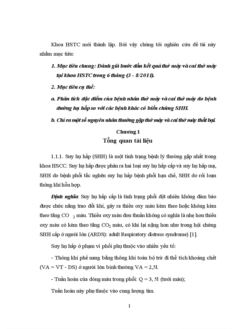 Bước đầu đánh giá kết quả thở máy và cai thở máy ở bệnh nhân suy hô hấp thở máy tại khoa HSTC từ tháng 3 đến tháng 8 năm 2011