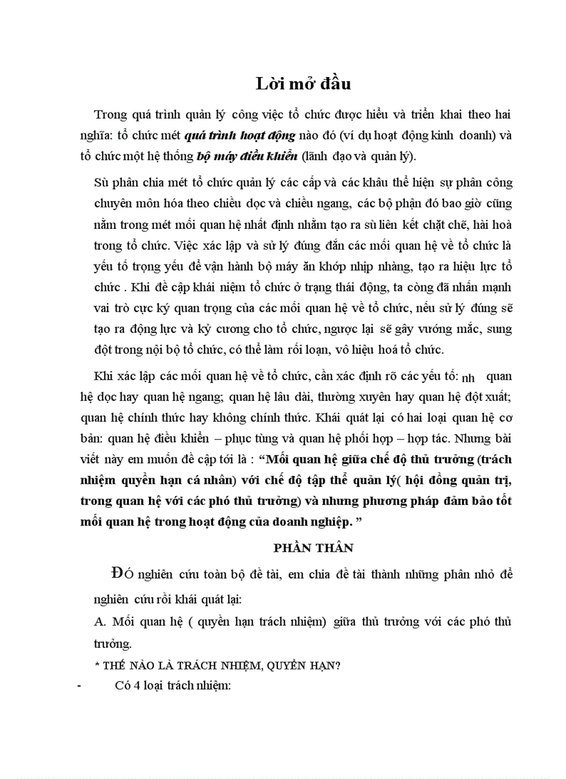image for page Mối quan hệ giữa chế độ thủ trưởng trách nhiệm quyền hạn cá nhân với chế độ tập thể quản lý hội đồng quản trị trong quan hệ với các phó thủ trưởng và nhưng phương pháp đảm bảo tốt mối quan hệ trong hoạt động của doanh nghiệp