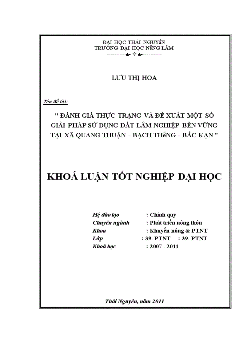image for page Đánh giá thực trạng và đề xuất một số giải pháp sử dụng đất lâm nghiệp bền vững tại xã Quang Thuận Bạch Thông Bắc Kạn