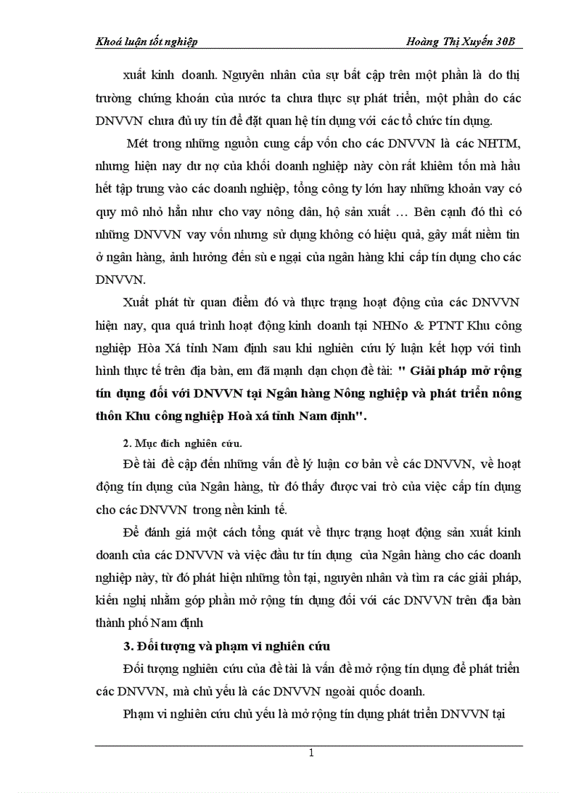image for page Giải pháp mở rộng tín dụng đối với DNVVN tại Ngân hàng Nông nghiệp và phát triển nông thôn Khu công nghiệp Hoà xá tỉnh Nam Định 1