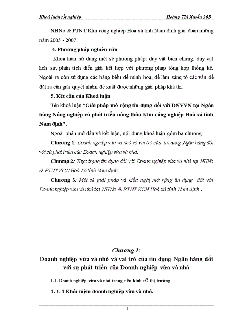image for page Giải pháp mở rộng tín dụng đối với DNVVN tại Ngân hàng Nông nghiệp và phát triển nông thôn Khu công nghiệp Hoà xá tỉnh Nam Định 1