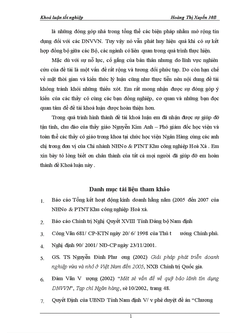 image for page Giải pháp mở rộng tín dụng đối với DNVVN tại Ngân hàng Nông nghiệp và phát triển nông thôn Khu công nghiệp Hoà xá tỉnh Nam Định 1