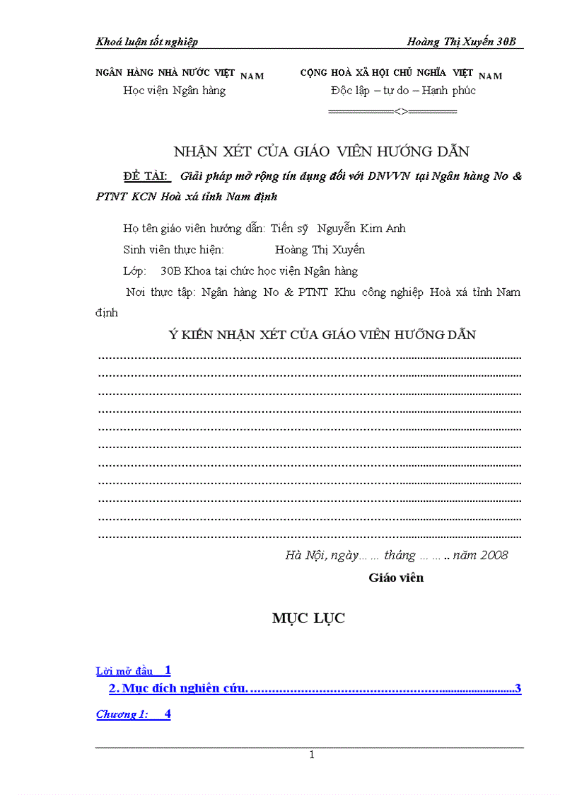 image for page Giải pháp mở rộng tín dụng đối với DNVVN tại Ngân hàng Nông nghiệp và phát triển nông thôn Khu công nghiệp Hoà xá tỉnh Nam Định 1
