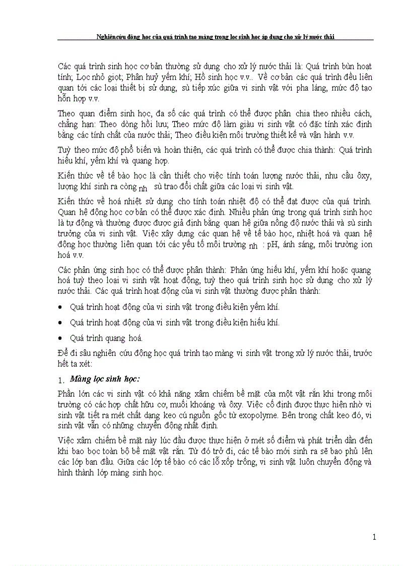 image for page Nghiên cứu động học của quá trình tạo màng trong lọc sinh học áp dụng cho xử lý nước thải