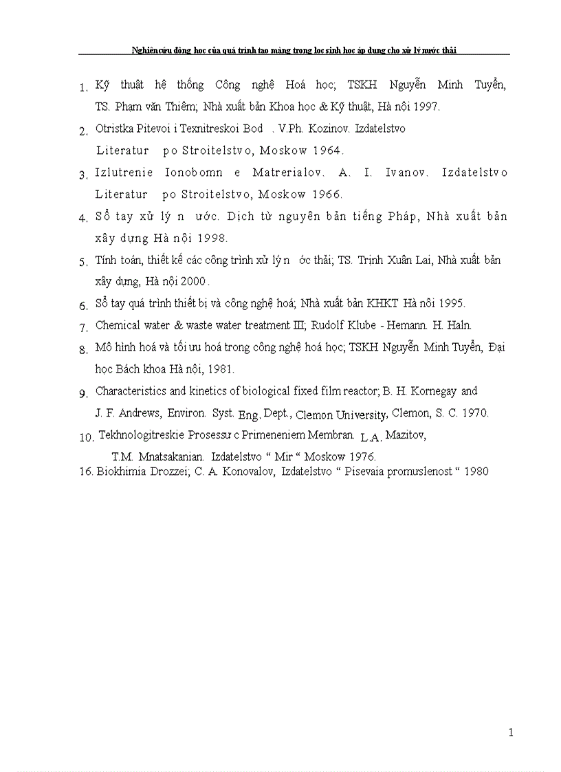 image for page Nghiên cứu động học của quá trình tạo màng trong lọc sinh học áp dụng cho xử lý nước thải