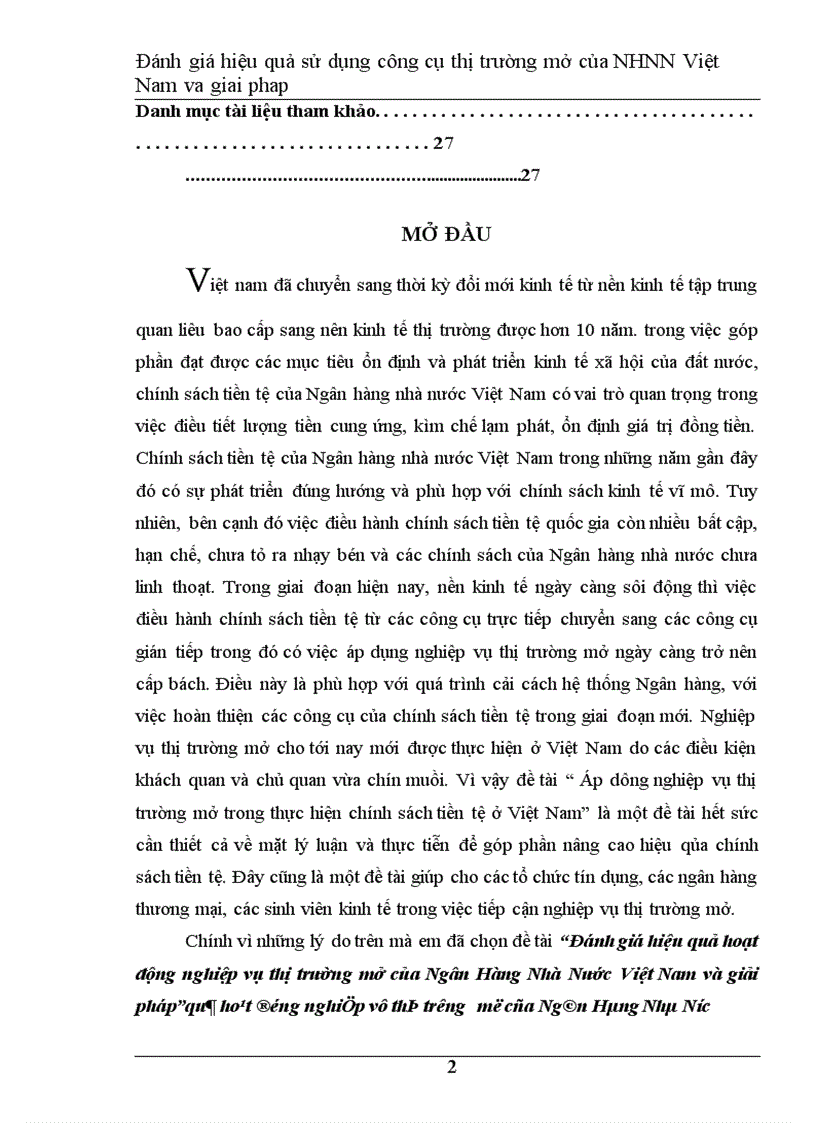 Đánh giá hiệu quả hoạt động nghiệp vụ thị trường mở của Ngân Hàng Nhà Nước Việt Nam và giải pháp 1