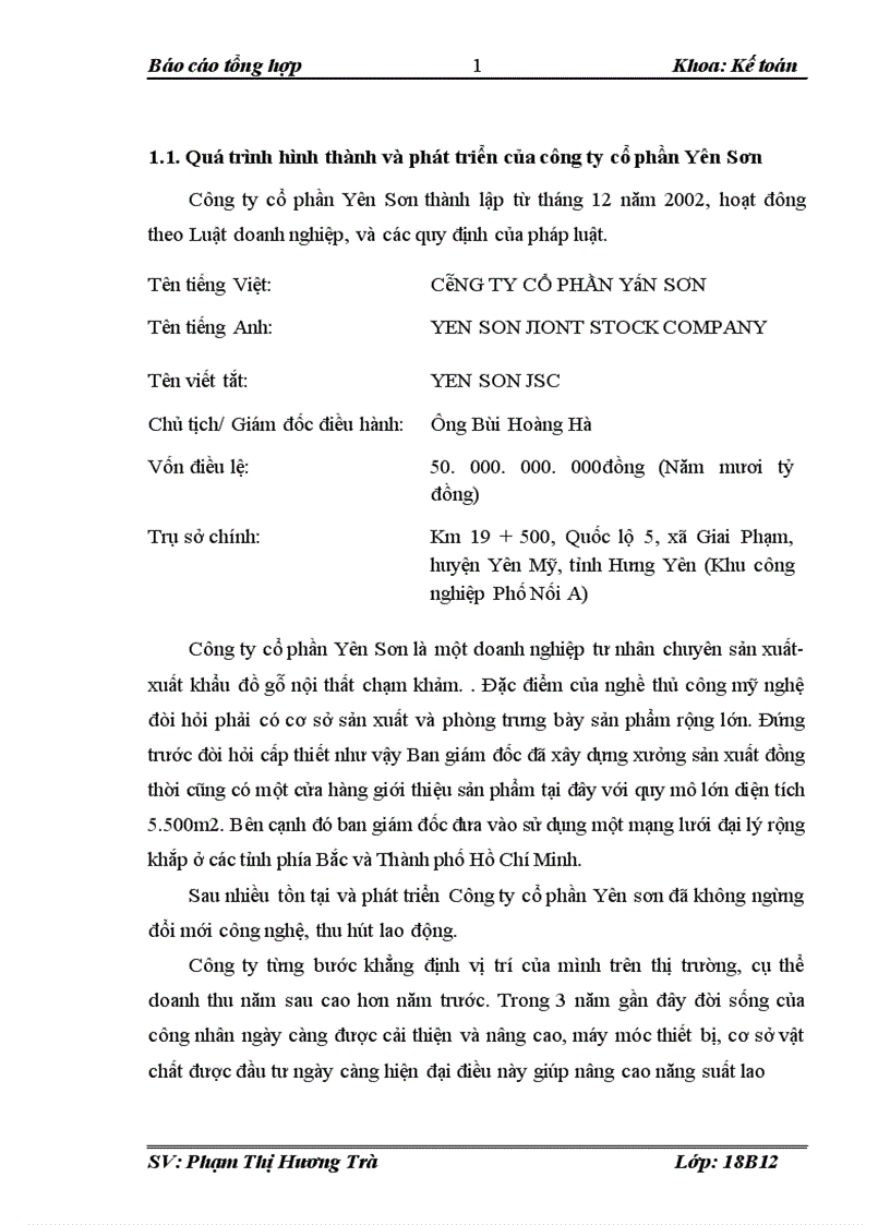 image for page Đặc điểm tổ chức hạch toán kế toán tại Công ty cổ phần Yên Sơn