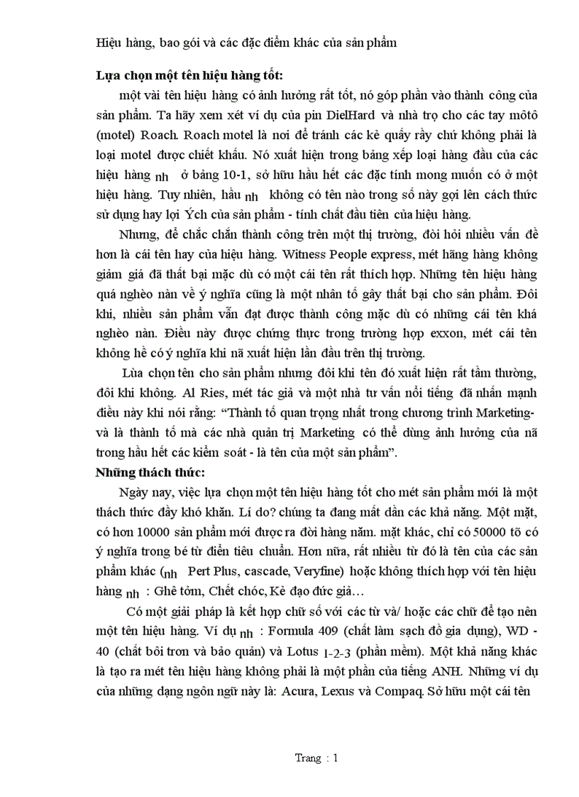 image for page Hiệu hàng bao gói và các đặc điểm khác của sản phẩm 1