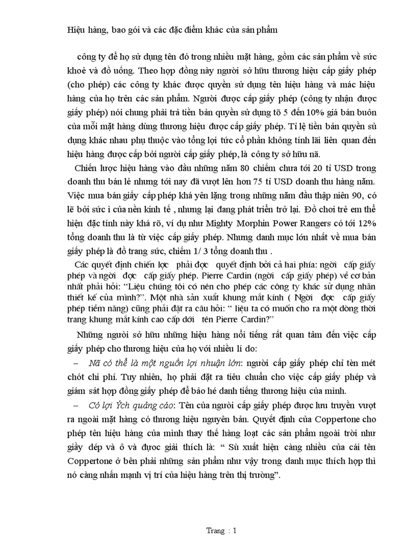 image for page Hiệu hàng bao gói và các đặc điểm khác của sản phẩm 1