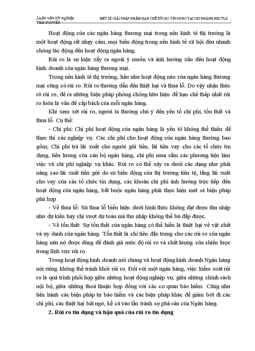 image for page Một số biện pháp nhằm hạn chế rủi ro tín dụng tại chi nhánh Ngân hàng Công thương Lưu Xá Thái Nguyên 1