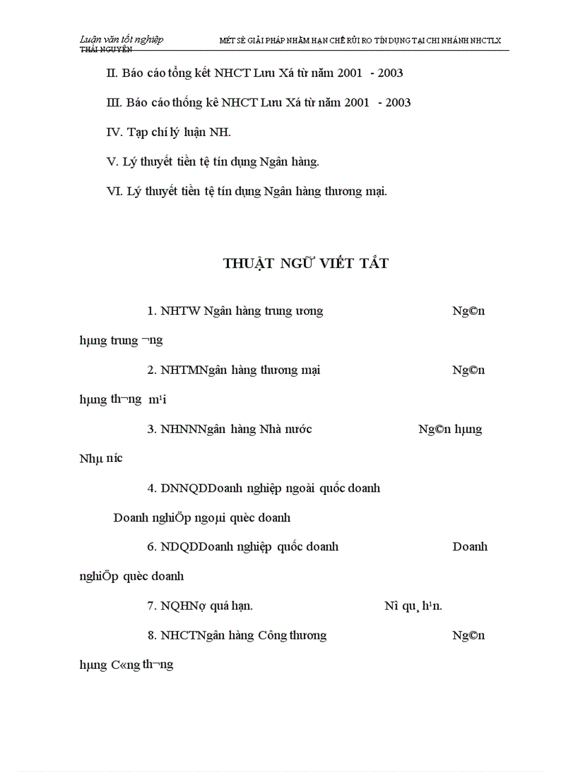 image for page Một số biện pháp nhằm hạn chế rủi ro tín dụng tại chi nhánh Ngân hàng Công thương Lưu Xá Thái Nguyên 1