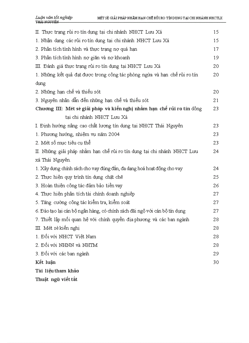 image for page Một số biện pháp nhằm hạn chế rủi ro tín dụng tại chi nhánh Ngân hàng Công thương Lưu Xá Thái Nguyên 1