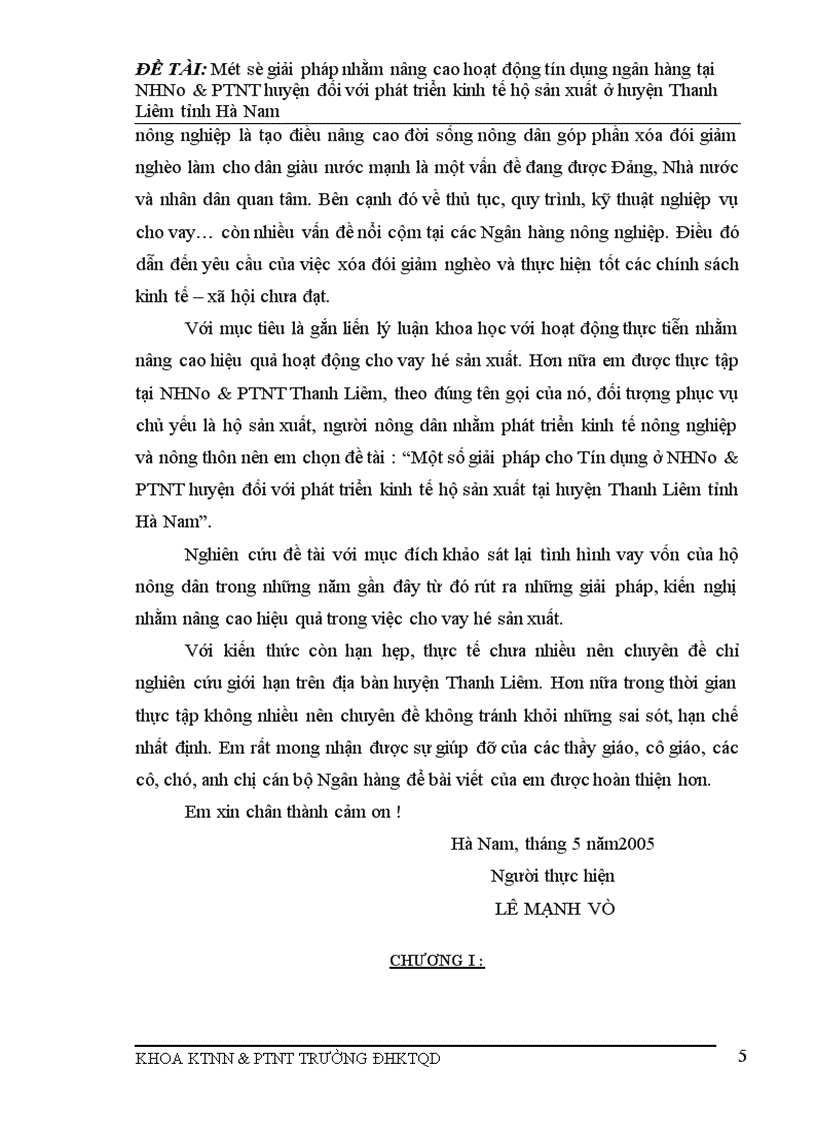 image for page Một số giải pháp cho Tín dụng ở NHNo PTNT huyện đối với phát triển kinh tế hộ sản xuất tại huyện Thanh Liêm tỉnh Hà Nam