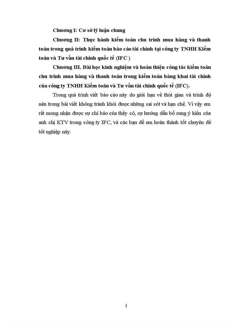 Công việc kiểm toán chu trình mua hàng và thanh toán trong kiểm toán báo cáo tài chính tại công ty TNHH kiểm toán và tư vấn tài chính quốc tế IFC 1