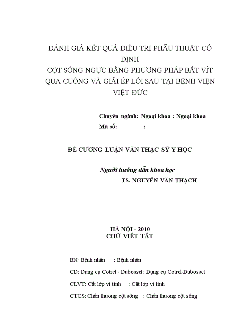 image for page Đánh giá kết quả điều trị phẫu thuật cố định cột sống ngực bằng phương pháp bắt vít qua cuống và giải ép lối sau tại Bệnh viện Việt Đức