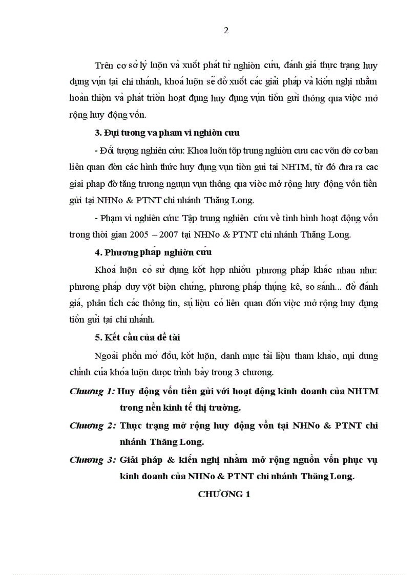 Mơ rô ng huy đô ng vô n tại Ngân hàng Nông nghiệp và Phát triển Nông thôn chi nhánh Thăng Long