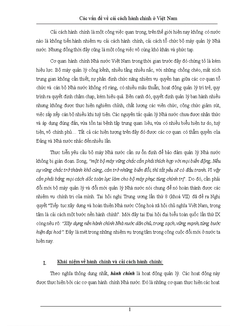 Các vấn đề về cải cách hành chính ở Việt Nam 1