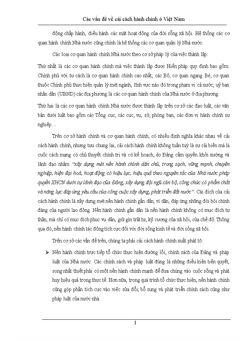 Các vấn đề về cải cách hành chính ở Việt Nam 1