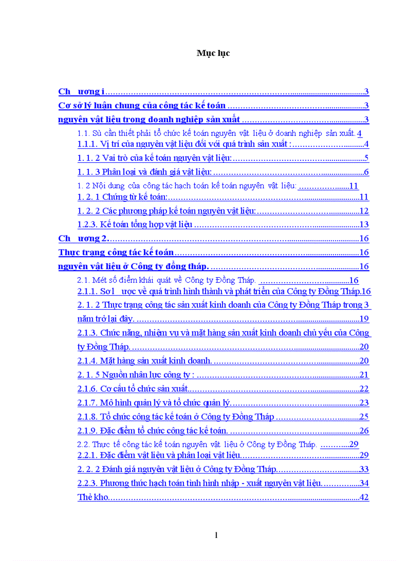 Hoàn thiện công tác kế toán nguyên vật liệu ở Công ty Đồng Tháp 1