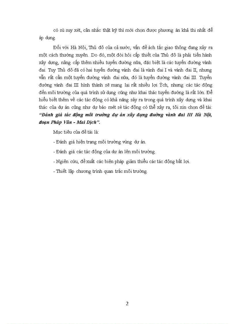 image for page Đánh giá tác động môi trường dự án xây dựng đường vành đai III Hà Nội đoạn Pháp Vân Mai Dịch 1