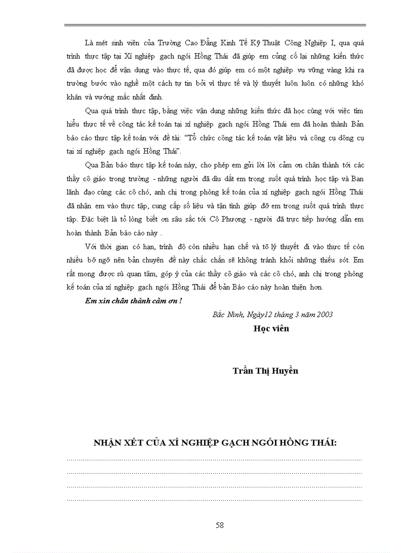 image for page Tổ chức công tác kế toán vật liệu và công cụ dụng cụ tại xí nghiệp gạch ngói Hồng Thái 1