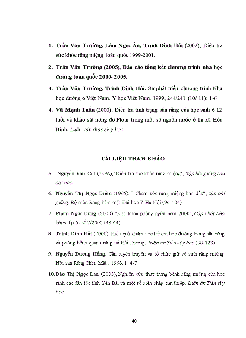 image for page Thực trạng bệnh răng miệng và các yếu tố liên quan của học sinh trường tiểu học Tam Hiệp Thanh Trì Hà Nội năm 2009 1